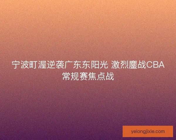 宁波町渥逆袭广东东阳光 激烈鏖战CBA常规赛焦点战